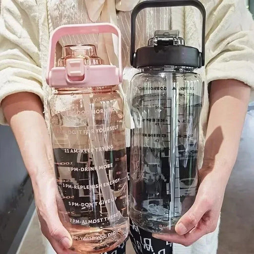 2L Portable Water Bottle Large Capacity Plastic Straw Water Cup Drink - PindiPop