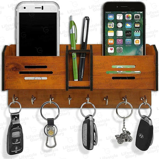 Lifestyle Glory Brand GEOMETRIC multipurpose design Wood Key Holder I 8 Hocks I Brown I Home Decoration items I Wall Decoration items for shop I Wall Decoration items I Wall Hanging for keys I Wall Hanging For Decoration - PindiPop
