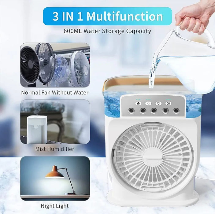 Rechargeable 4 In 1 Fan Air Cooler with Humidifier & Night Light | Mist Fan - PindiPop