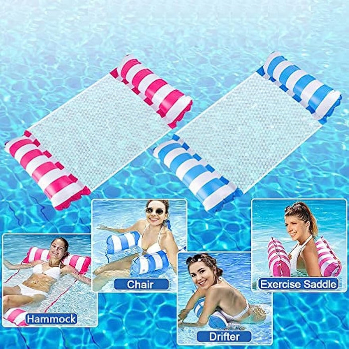 4-in-1 Inflatable floating chair Hammock Swimming Pool Inflatable Water Hammock, Foldable Floating Hammock Float Ultralight, Lounger Float for Adult Beach Party Holiday - PindiPop