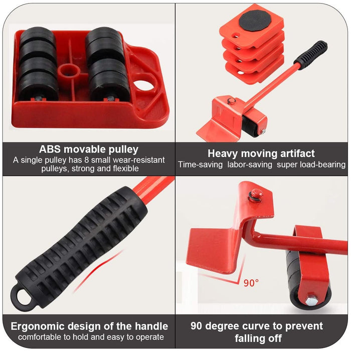 Furniture Moving Tool Heavy Object Mover Furniture Transport Lifter & Furniture Slides Moving House Cabinet Sofa Bed Desk 4 Wheeled Mover Roller 1 Wheel Bar Hand Tools Set - PindiPop