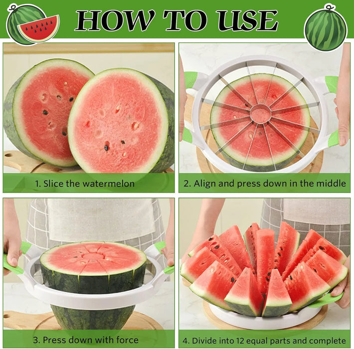 Extra Large Watermelon Slicer – Stainless Steel Fruit Cutter with Silicone Handle - PindiPop