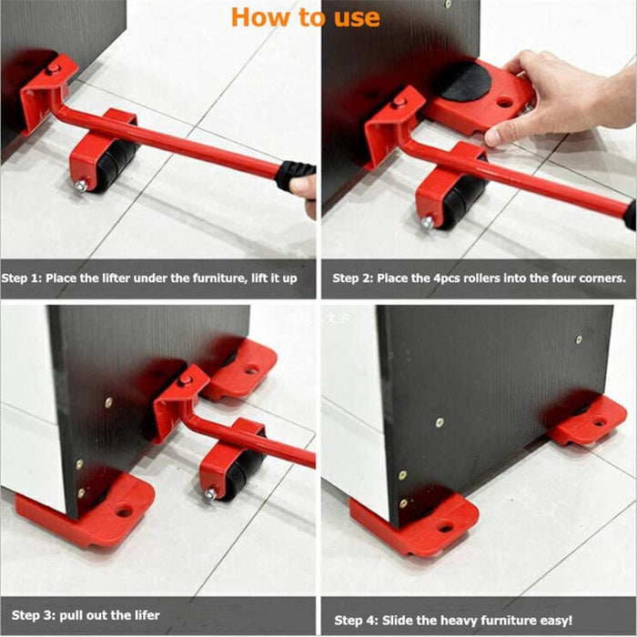 Furniture Moving Tool Heavy Object Mover Furniture Transport Lifter & Furniture Slides Moving House Cabinet Sofa Bed Desk 4 Wheeled Mover Roller 1 Wheel Bar Hand Tools Set - PindiPop