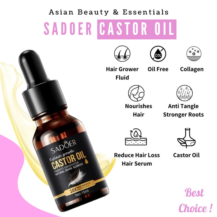 Sadoer Castor Oil Serum – Eyebrow & Eyelash Growth Enhancer (15ml) - PindiPop